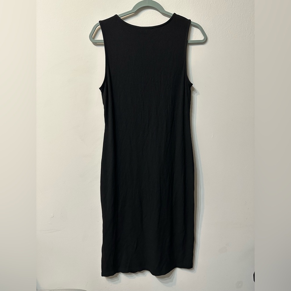 ❣️5/$25❣️Doe & Rae Black Ribbed Midi Dress with Lace-Up V-Neck - Picture 3 of 6